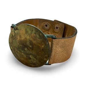 Vintage Equestrian Horse Bridle Cuff Bracelet on Distressed Rose Gold Leather